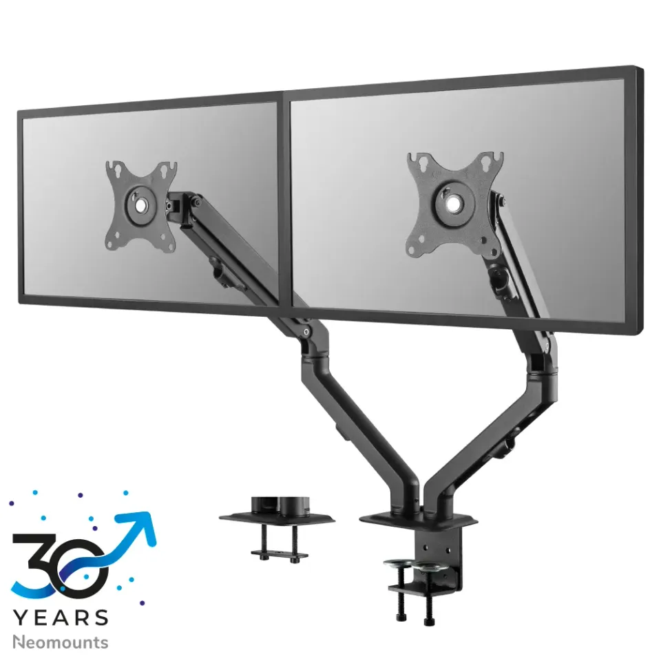 Neomounts FPMA-D650DBLACK/Držák displeje/na stůl/17-27"/svorka+průchodka/VESA 100X100/nosn.2x7kg/2 displeje/černý