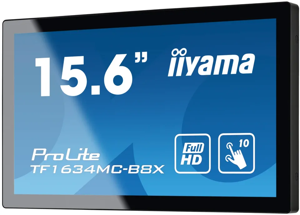 15,6" iiyama TF1634MC-B8X: IPS, FullHD, capacitive, 10P, 450cd/m2, VGA, DP, HDMI, IP65, černý