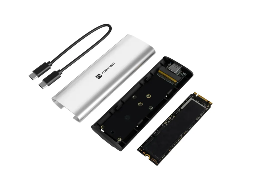 Externí box pro SSD Natec RHINO M.2 NVME LITE USB-C 3.2 GEN 2, hliníkové tělo, ARCTIC SILVER
