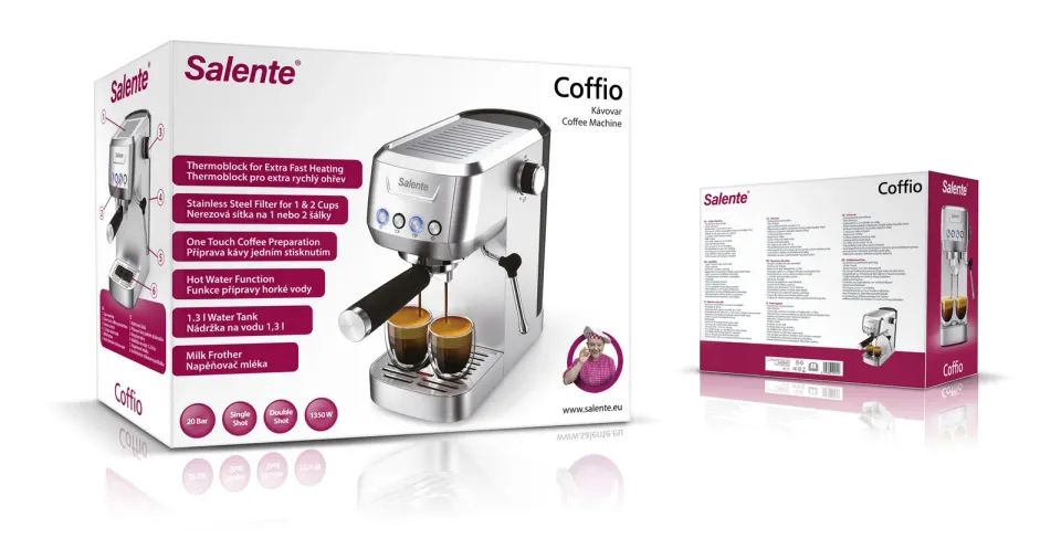 Salente Coffio, pákový kávovar, nerez