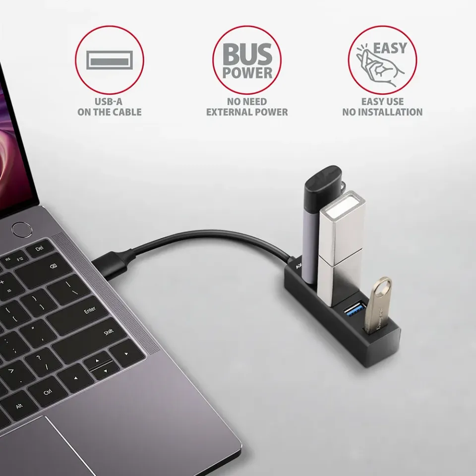 AXAGON HUE-M1A, 4x USB 3.2 Gen 1 MINI hub, kovový, kabel USB-A 20cm