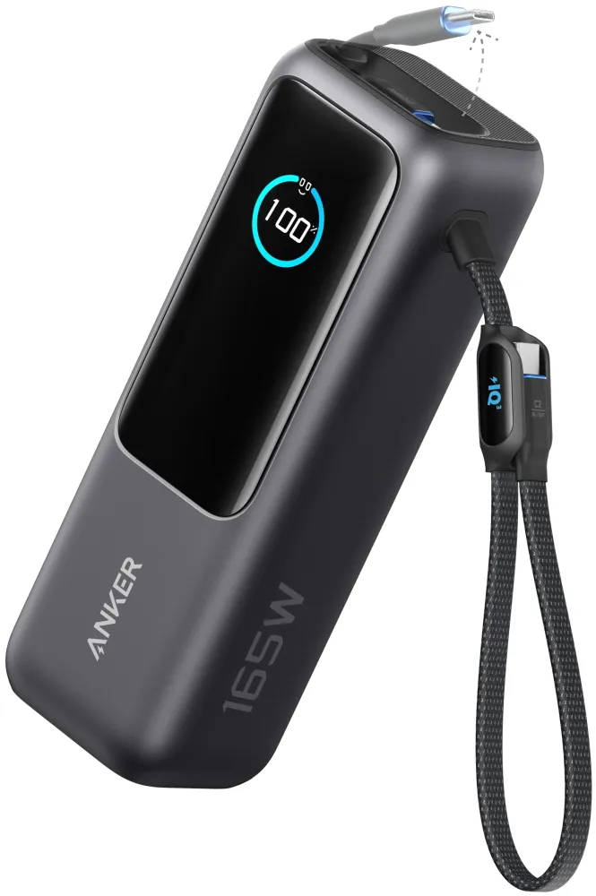 Anker Powerbanka/ 25000mAh/ 165W/ integrovaný USB-C a zasouvací kabel/ černá
