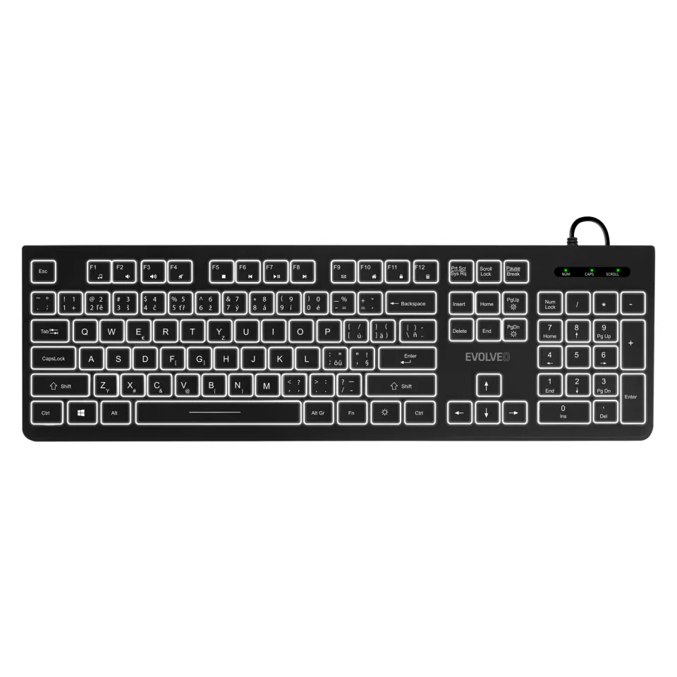 EVOLVEO K1010, klávesnice s bílým podsvícením, CZ+SK, černá