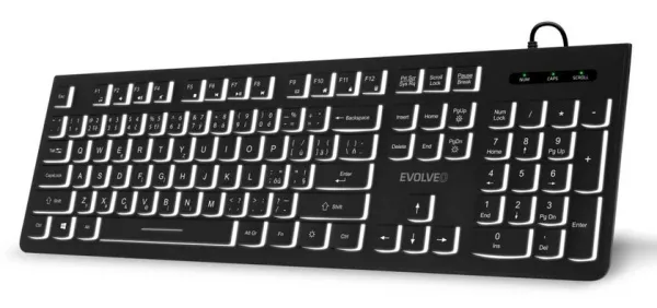 EVOLVEO K1010, klávesnice s bílým podsvícením, CZ+SK, černá