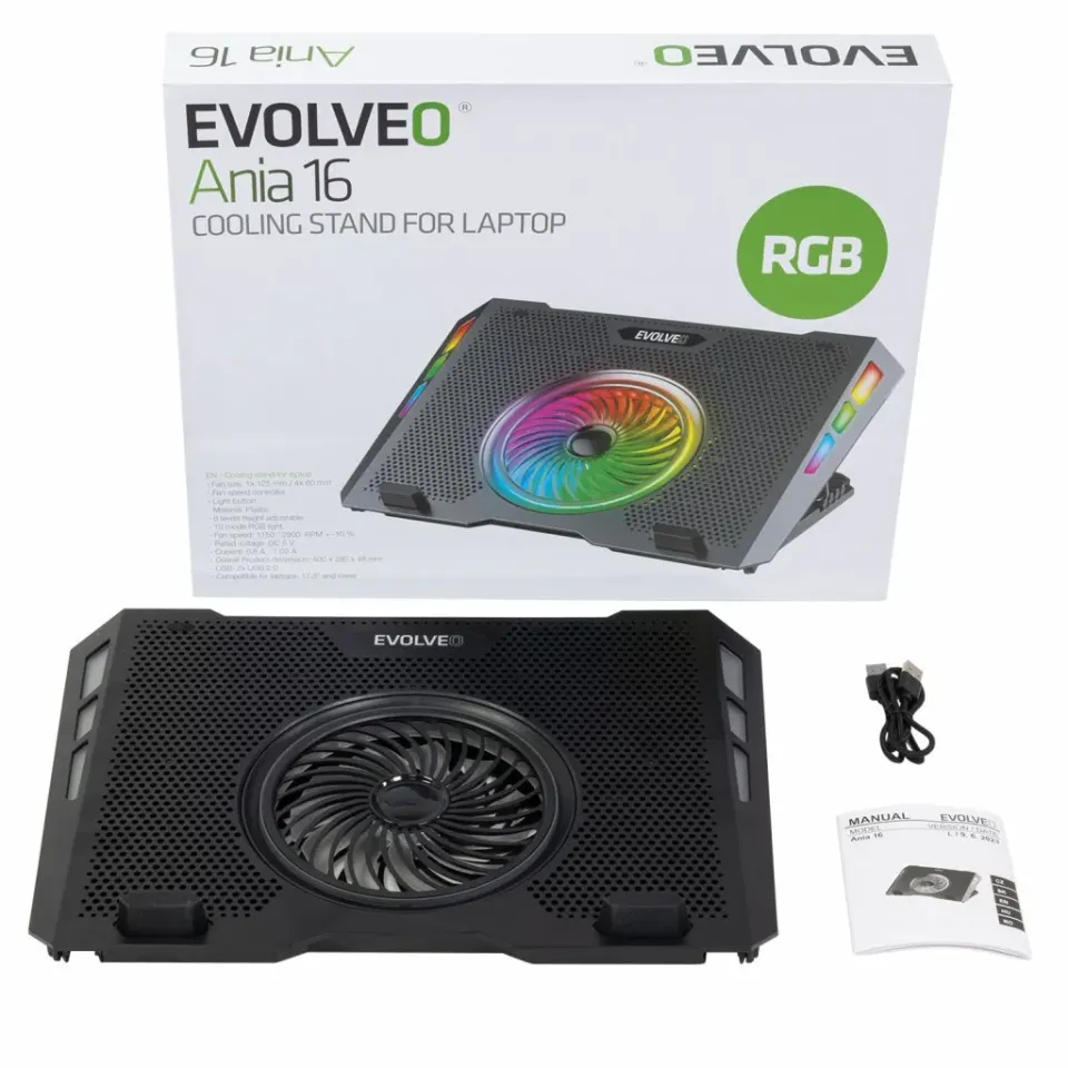 EVOLVEO Ania 16, chladicí podstavec pro notebook 10-17", 5x ventiátor, RGB podsv