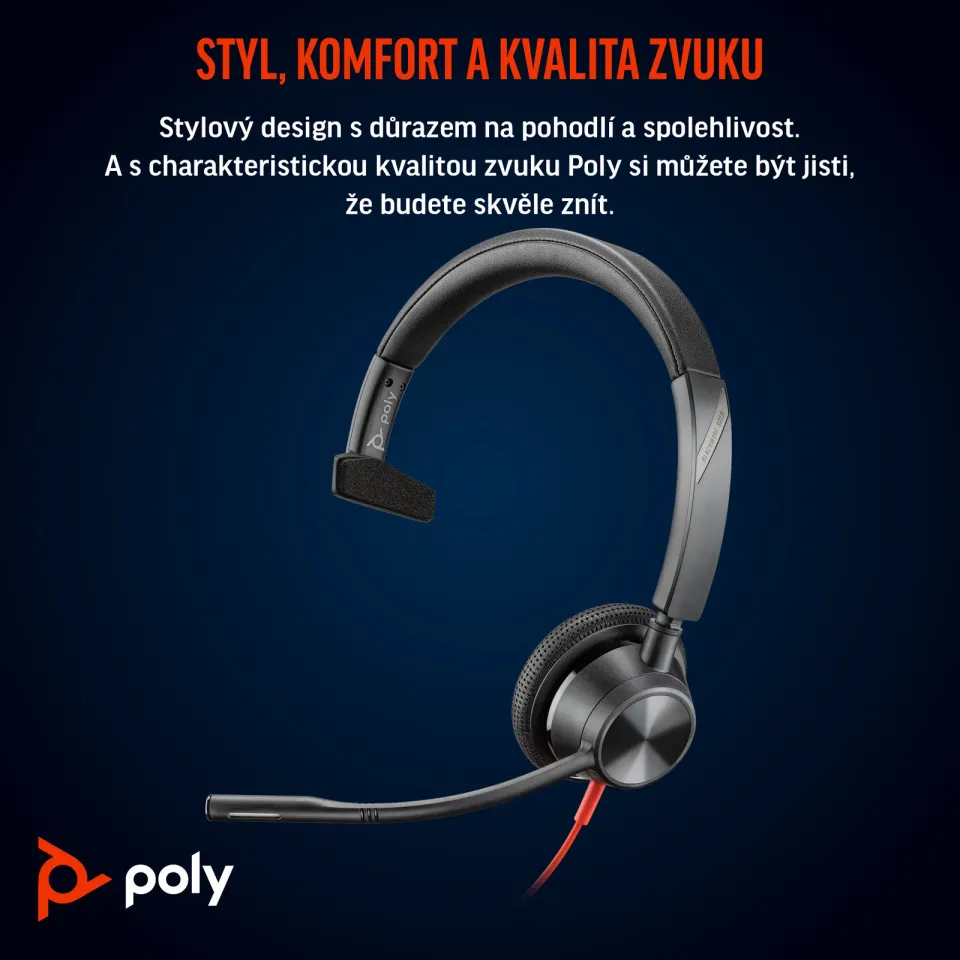 Poly Blackwire 3315 MS Teams náhlavní souprava, 3.5 mm jack + USB-C/A adaptér, mono