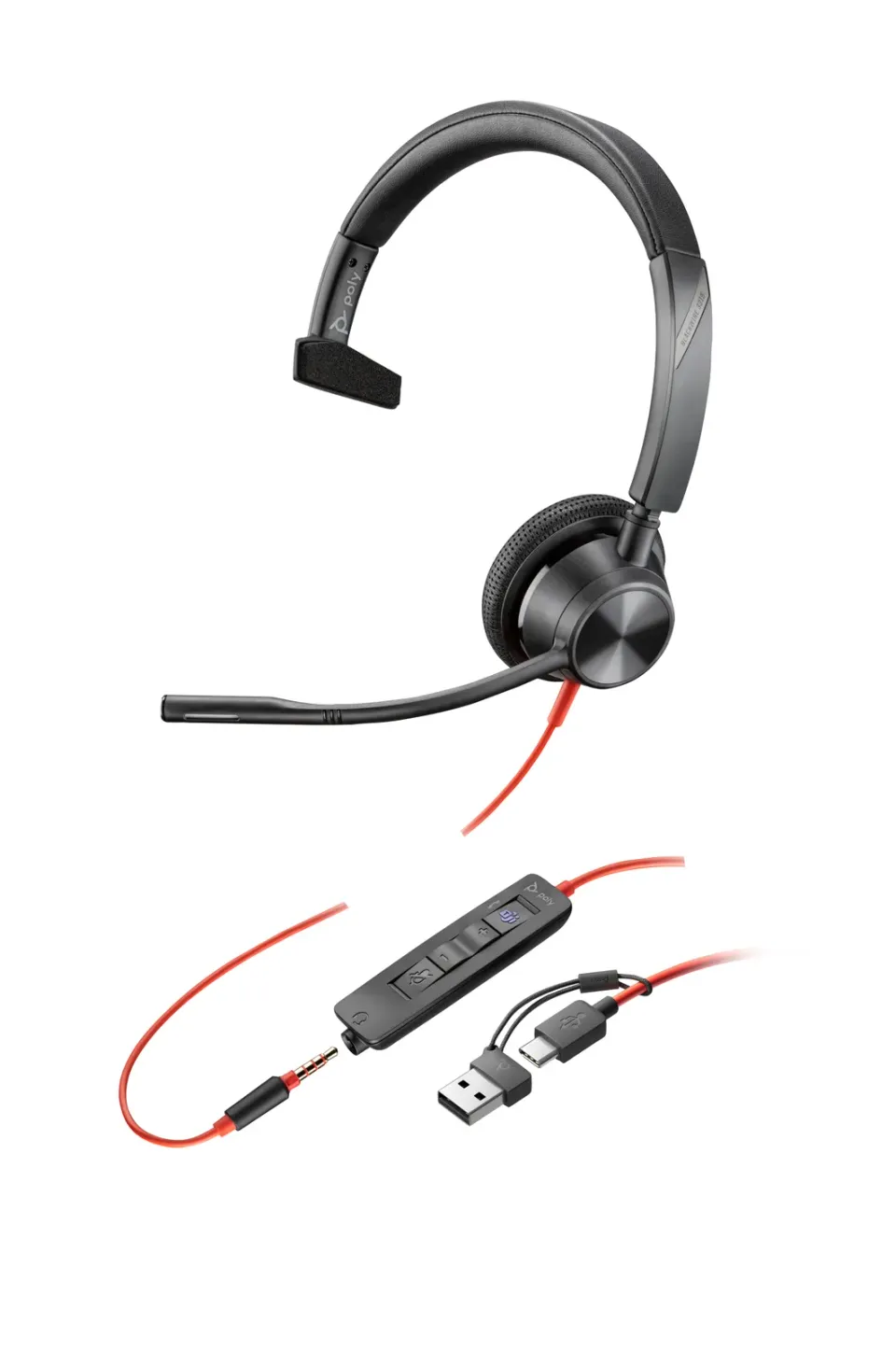 Poly Blackwire 3315 MS Teams náhlavní souprava, 3.5 mm jack + USB-C/A adaptér, mono