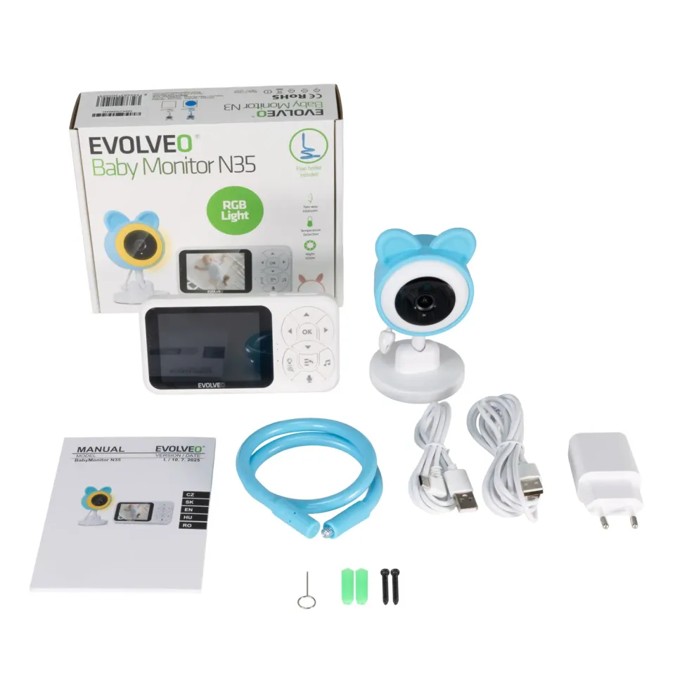 EVOLVEO Baby Monitor N35 – dětská chůvička s kamerou, VOX, teploměr, noční viděn