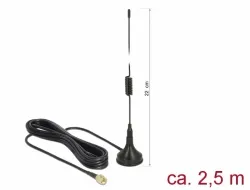 Delock LTE Anténa SMA samec 90° 2,5 dBi všesměrová pevná s magnetickou základnou