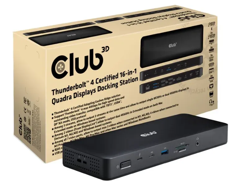 Club3D Dokovací stanice USB-C 16v1, 3xDP, 2xHDMI, 1xUSB-C, 3xUSB, 1xRJ45, 1x3.5mm, černá