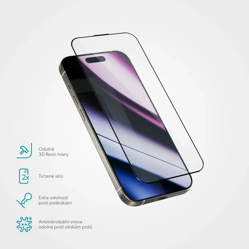 Epico Hero 3D sklo iPhone 15/16 - s aplikátorem