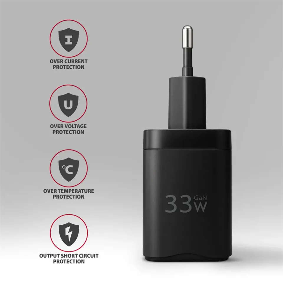 AXAGON ACU-PQ33, GaN nabíječka do sítě 33W, USB-A + USB-C, PD3.0/PPS/QC4+/SFC2.0/Apple, černá