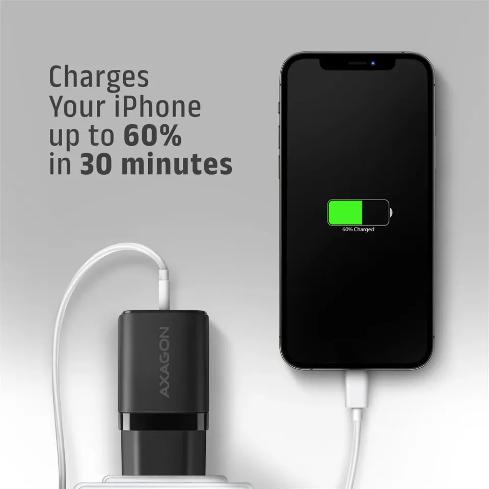 AXAGON ACU-PQ33, GaN nabíječka do sítě 33W, USB-A + USB-C, PD3.0/PPS/QC4+/SFC2.0/Apple, černá