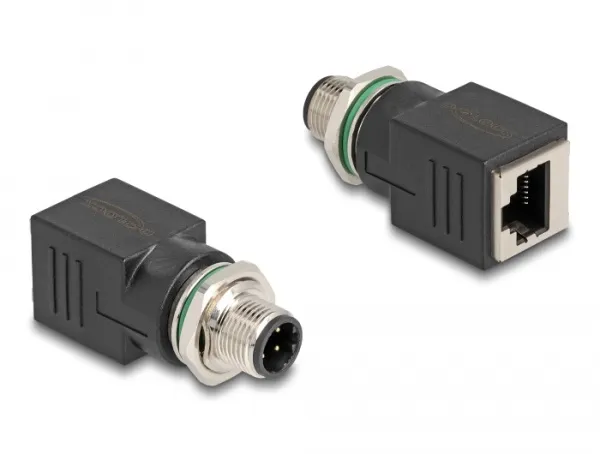 Delock M12 adaptér, ze čtyřpinové D-kódované zástrčky na konektor RJ45 přímý (60061)