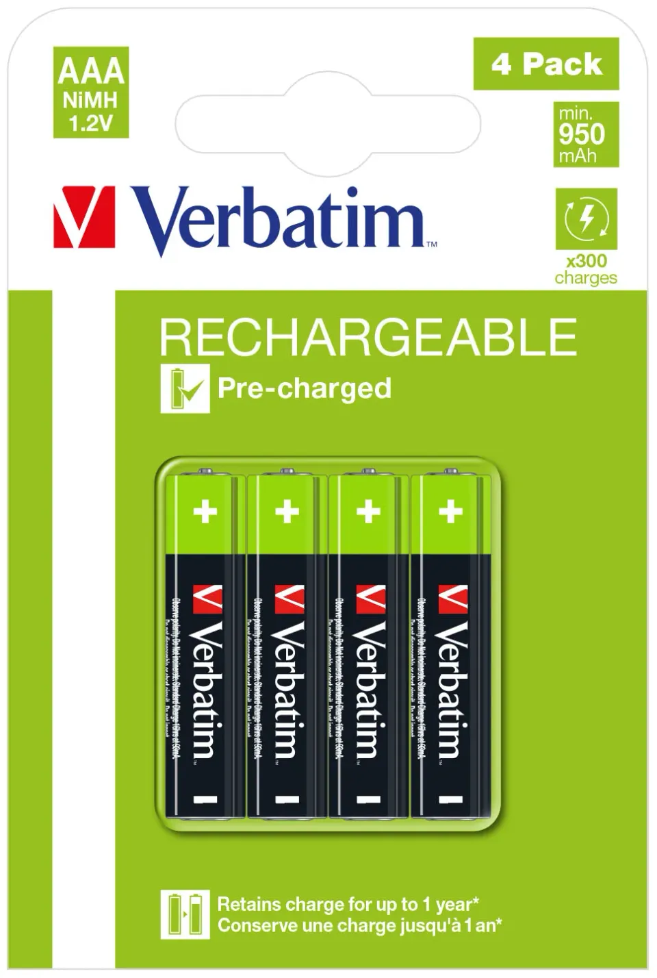 VERBATIM Nabíjecí baterie AAA Premium 4-Pack 950mAh HR03