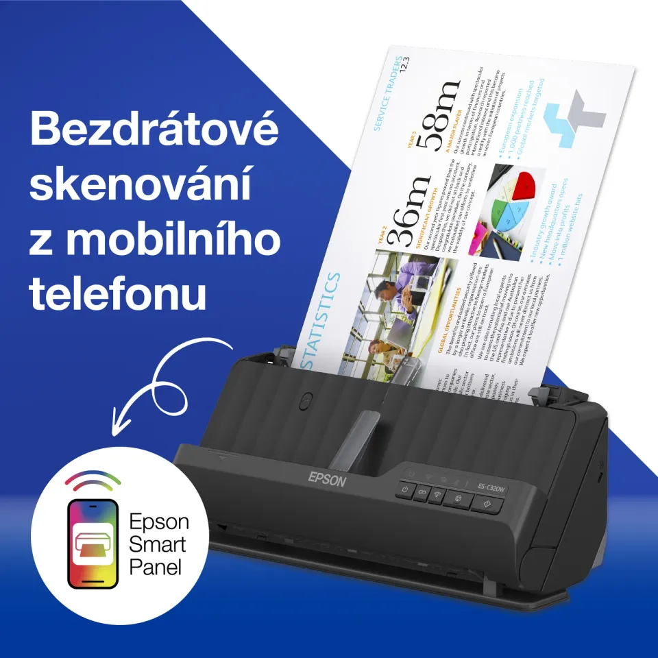 EPSON skener ES-C320W - A4/600x600dpi/USB/Wi-Fi/LAN/DADF