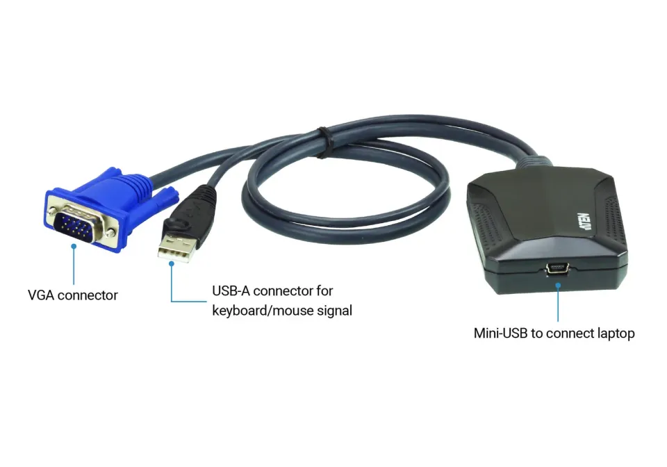 Aten CV211CP-AT Laptop USB KVM Console Crash Cart Adapter IT Kit
