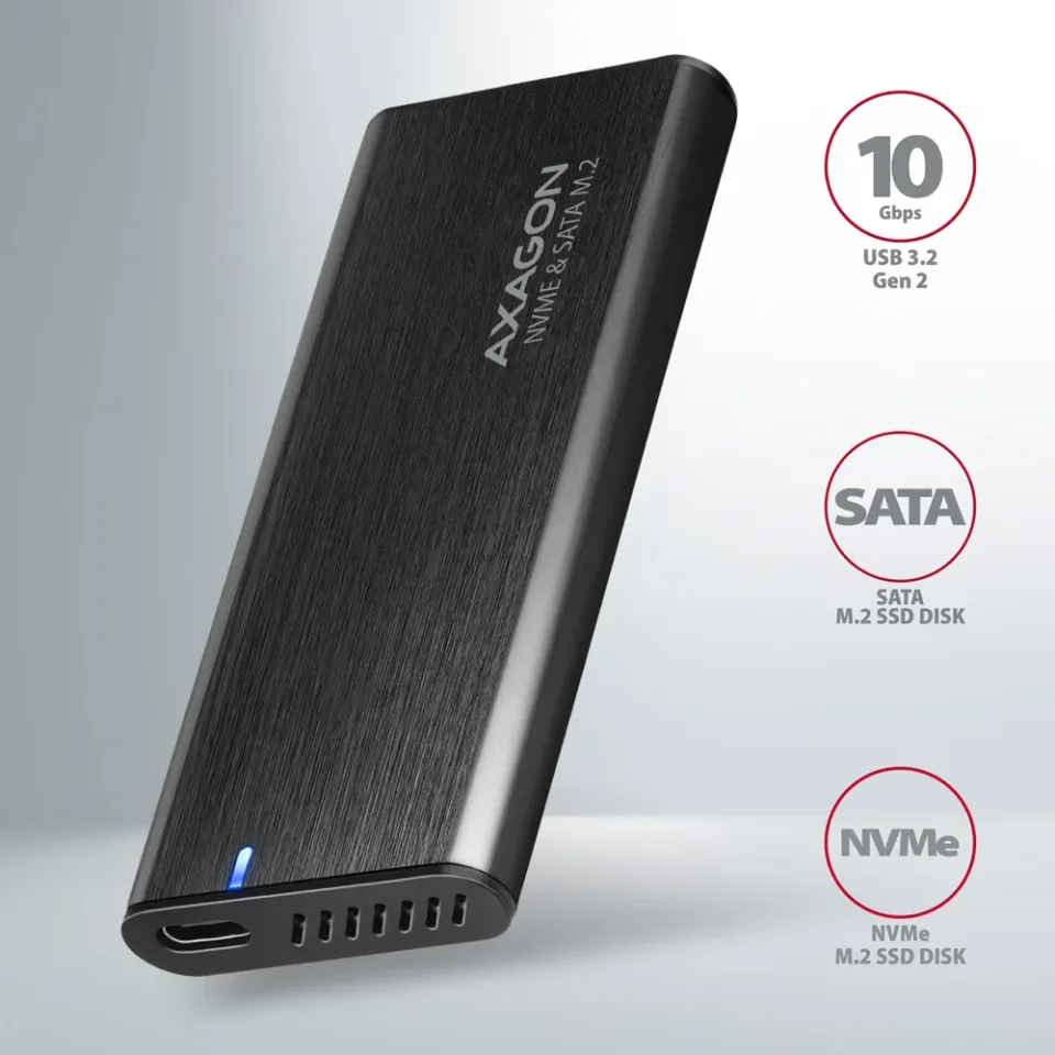 AXAGON EEM2-SB2 SUPERSPEED+ USB-C - M.2 NVME & SATA SSD RAW BOX Externí USB-C 3.