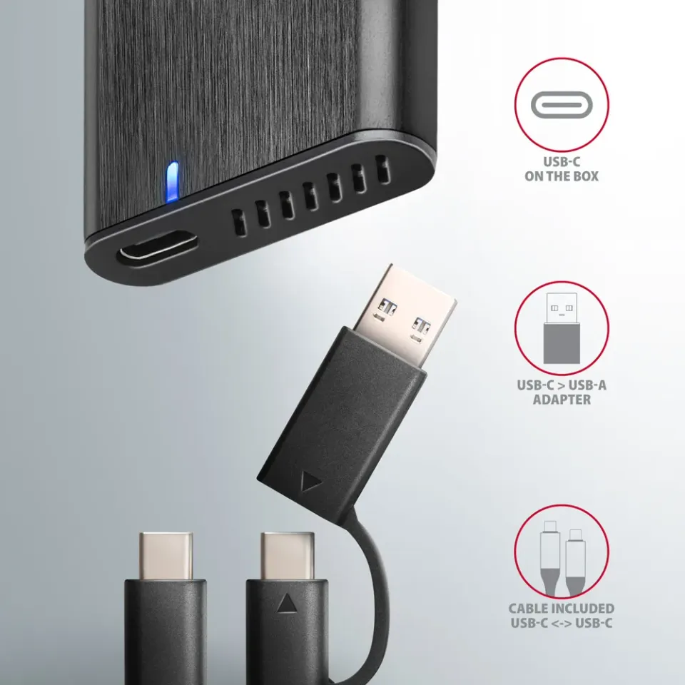 AXAGON EEM2-SB2 SUPERSPEED+ USB-C - M.2 NVME & SATA SSD RAW BOX Externí USB-C 3.