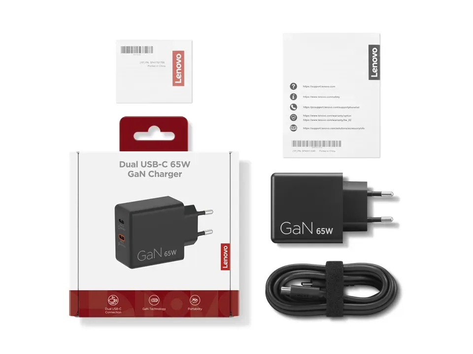 Lenovo Dual USB-C 65W GaN Charger - duální nabíječka 2x USB-C, 45W + 18W, černá