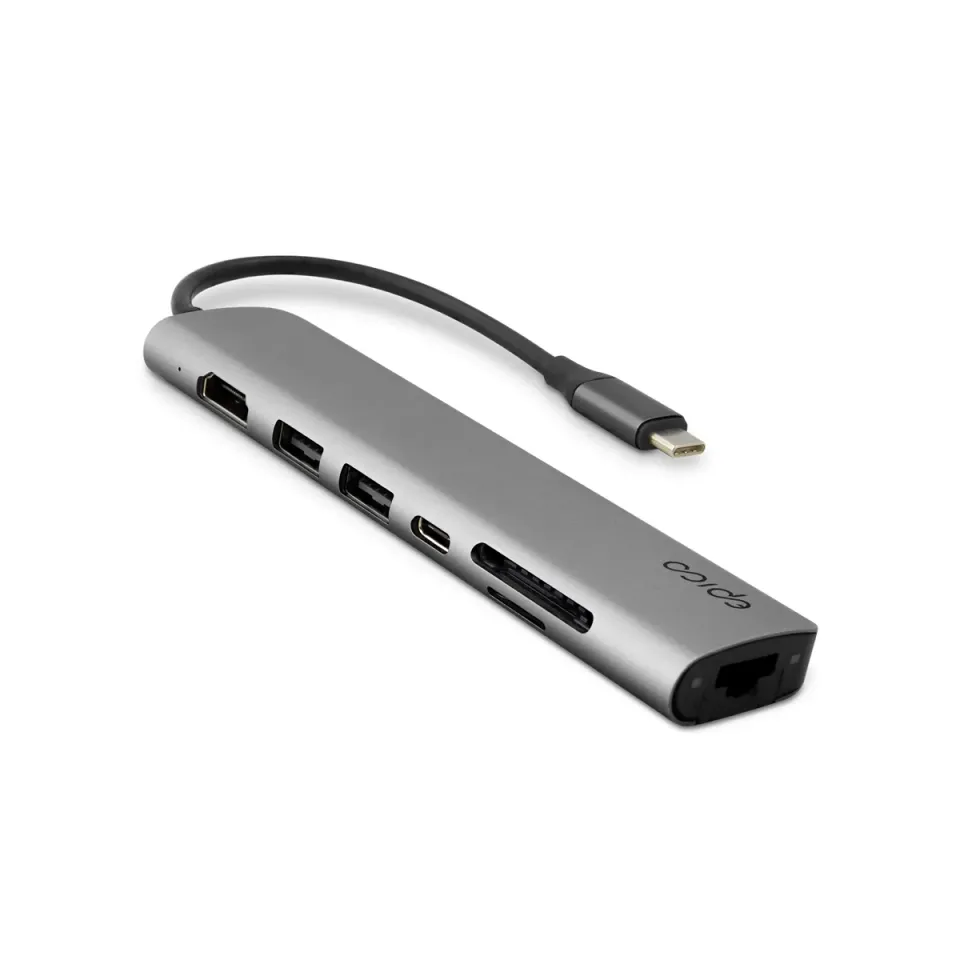 Epico 7v1 Multimedi Hub 8K s USB-C konekt. - šedá