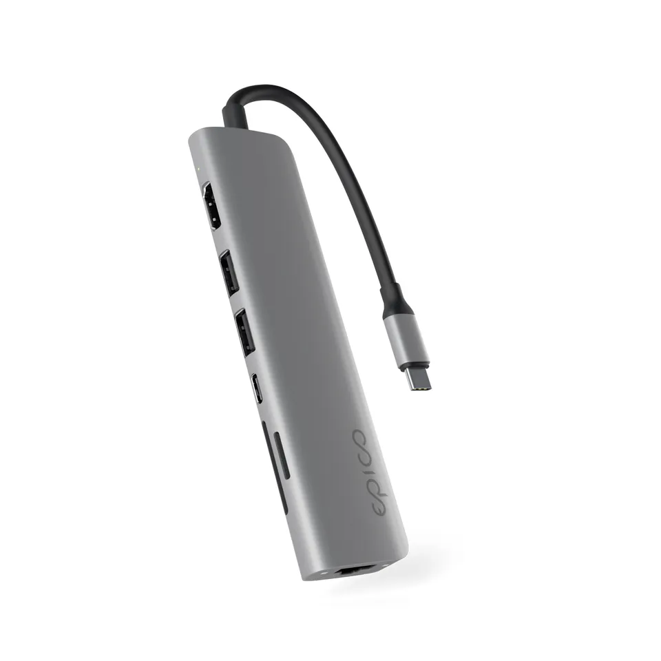 Epico 7v1 Multimedi Hub 8K s USB-C konekt. - šedá