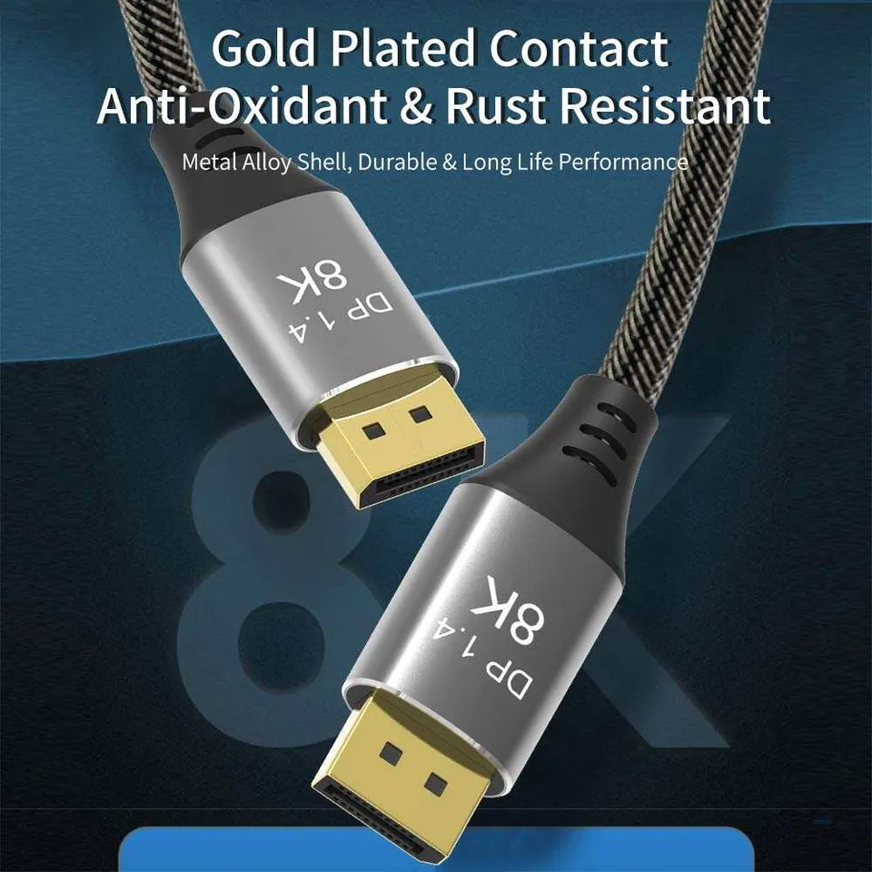 PremiumCord DisplayPort 1.4 přípojný kabel 32,4Gbit/s, rozlišení 8K, kovové a zl