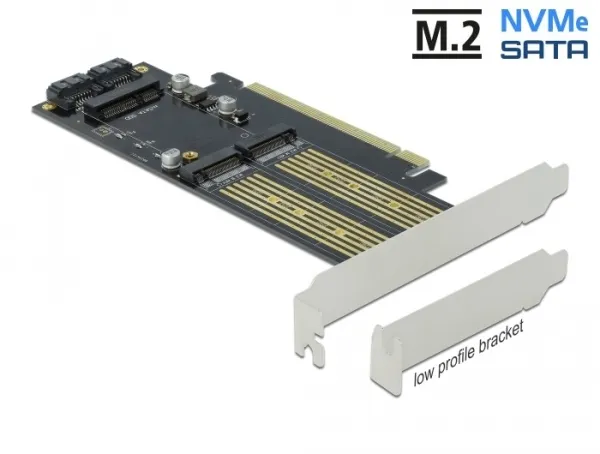 Delock Karta PCI Express x16 na 1 x M.2 Key B + 1 x NVMe M.2 Key M + 1 x mSATA -