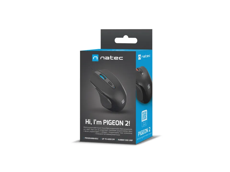 Natec optická myš PIGEON 2/4 000 DPI/Kancelářská/Optická/4 000 DPI/Drátová USB/Černá