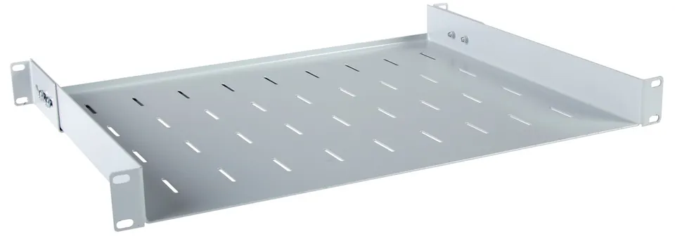 Masterlan police pevná s perforací, 1U, 19", 350mm, nosnost 40kg, šedá