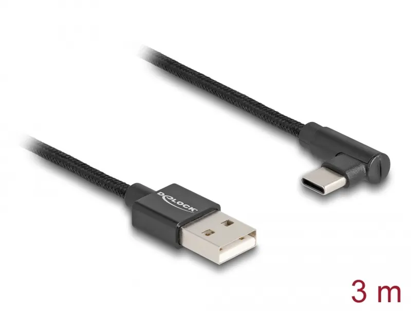 Delock Kabel USB 2.0 Typ-A samec na USB Type-C samec pravoúhlý 3 m černý
