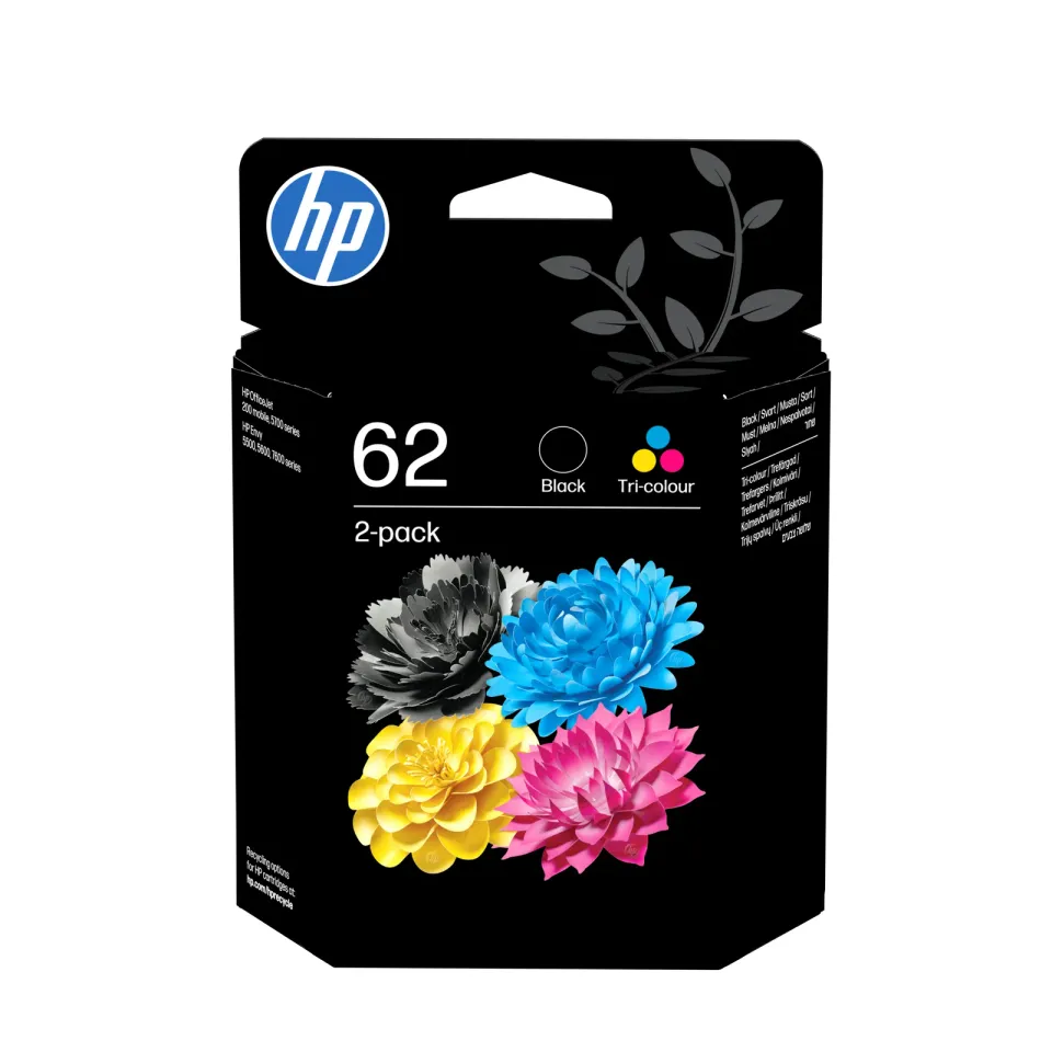 HP N9J71AE = sada originálních náplní náplň č.62 černá+barevná C2P04AE+C2P06AE (pro Envy 5540, 5640, 7640, OfficeJet5740)