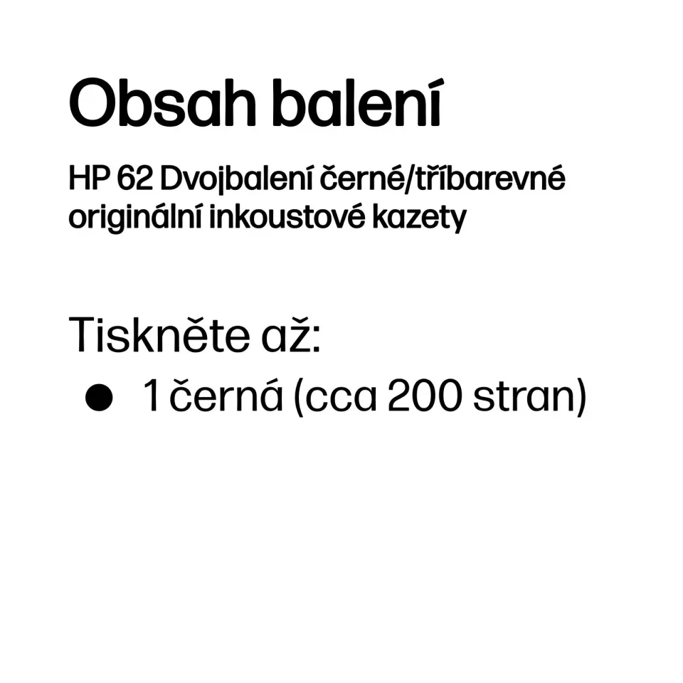 HP N9J71AE = sada originálních náplní náplň č.62 černá+barevná C2P04AE+C2P06AE (pro Envy 5540, 5640, 7640, OfficeJet5740)