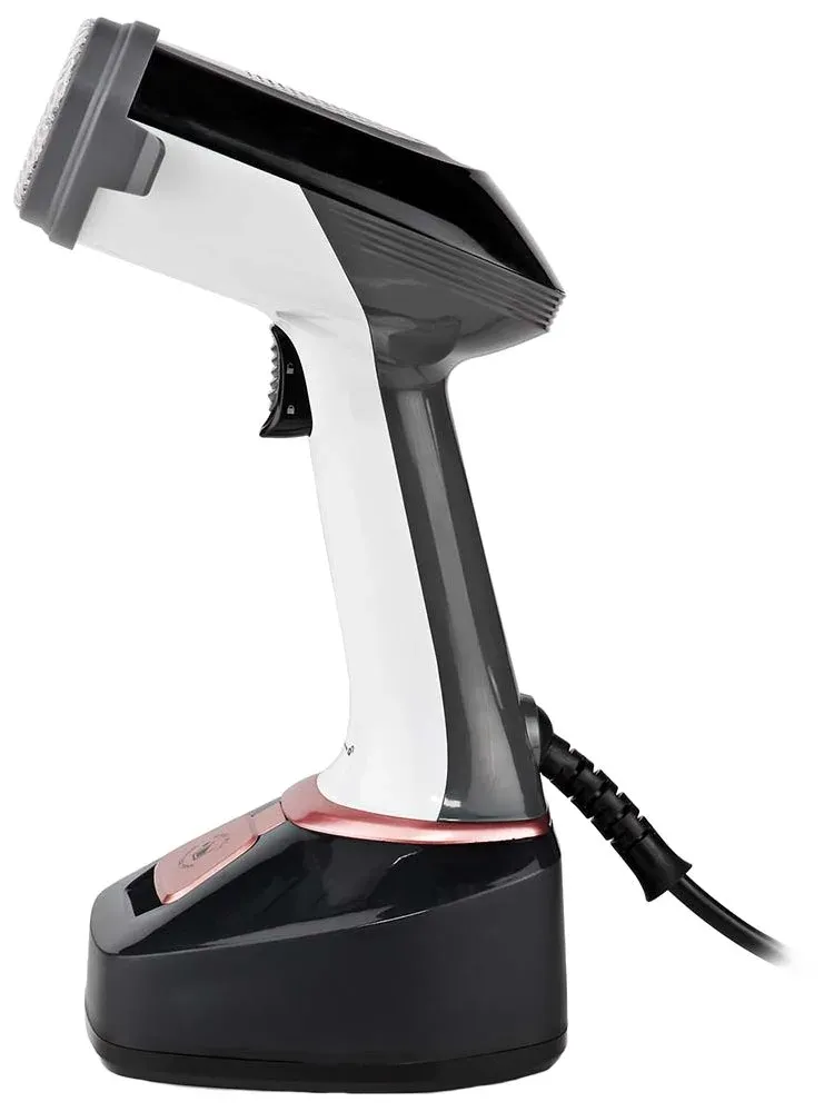 NEDIS napařovač oděvů/ spotřeba 1400 W/ objem vyjímatelné nádržka na vodu 320 ml/ tlak 25 g/m/ černo-růžový