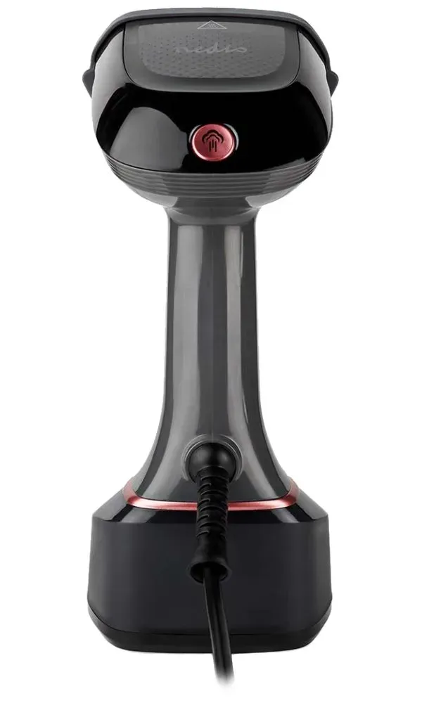 NEDIS napařovač oděvů/ spotřeba 1400 W/ objem vyjímatelné nádržka na vodu 320 ml/ tlak 25 g/m/ černo-růžový