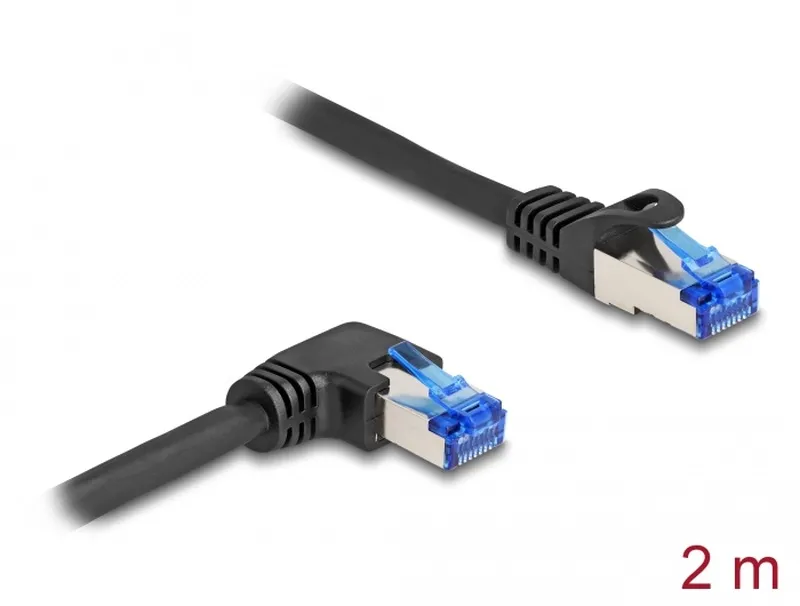 Delock Síťový kabel rozhraní RJ45 Cat.6A, S/FTP, přímý / pravý pravoúhlý, 2 m, č