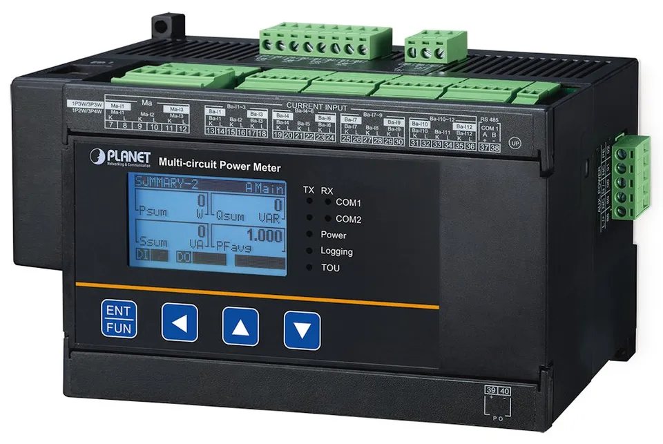 Planet Elektroměr, 5x okruhů, RC/MV 0~333mv, AC 85-264V, DC 100-300V, RS-485 Modbus RTU/TCP, DIN