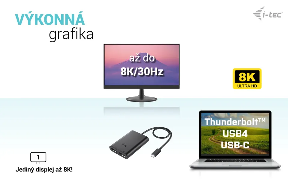 I-tec USB-C Dual 4K/60Hz (single 8K/30Hz) DP Video Adapter