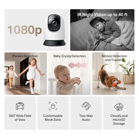 Mercusys MC200 Wi-Fi bezpečnostní kamera pro domácnost s funkcí otáčení a nakláp