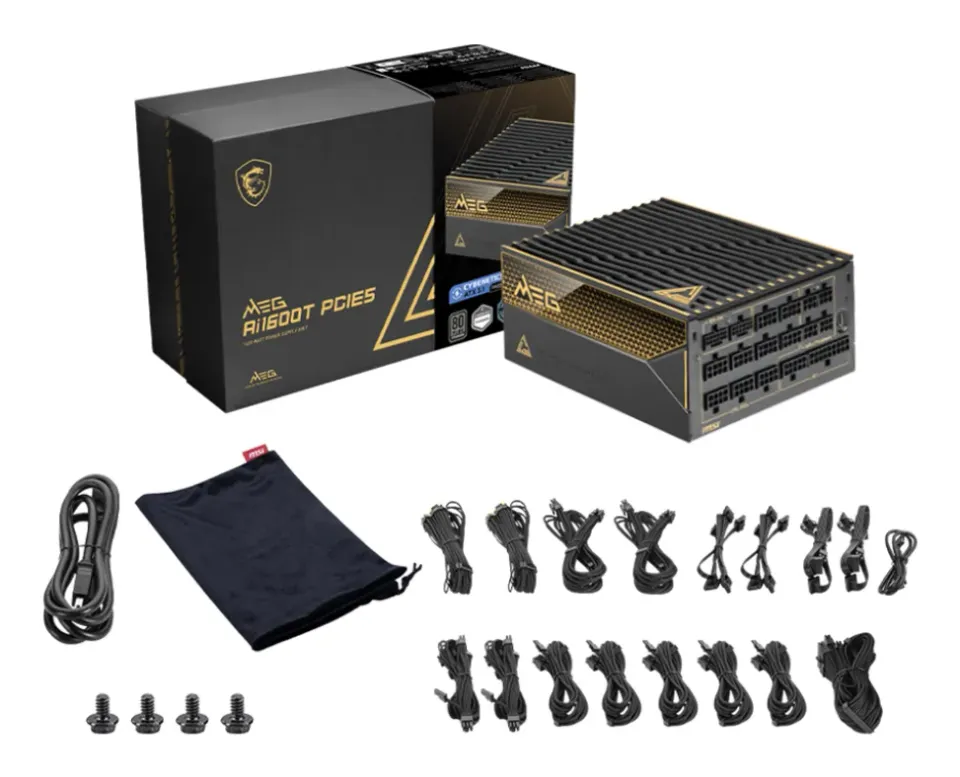 MSI zdroj MEG Ai1600T PCIE5/ 1600W/ ATX3.1/ akt. PFC/ 12 let celk. záruka/ 135mm fan/ modulární kabeláž/ 80PLUS Titanium