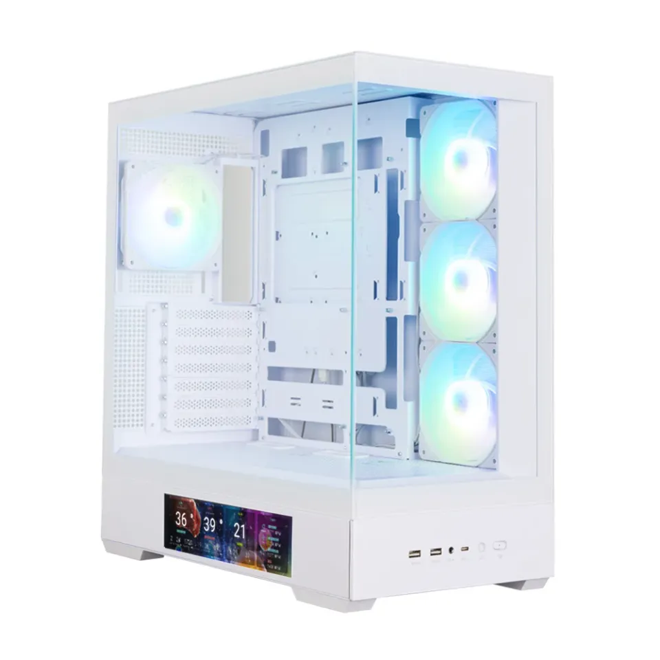 Zalman skříň P40 DS / ATX / 4x120mm ARGB fan / 2xUSB 3.0 / USB-C / displej / panoramatická / bílá