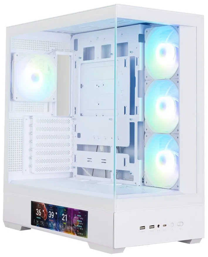 Zalman skříň P40 DS / ATX / 4x120mm ARGB fan / 2xUSB 3.0 / USB-C / displej / panoramatická / bílá