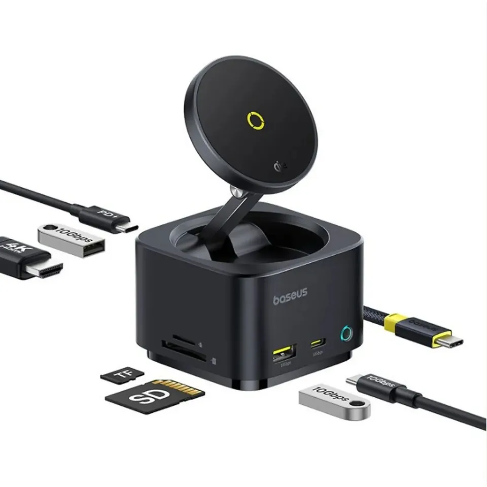 Baseus Nabíjecí stanice MagPro 7v1 s bezdrátovým nabíjením 15W cosmic black