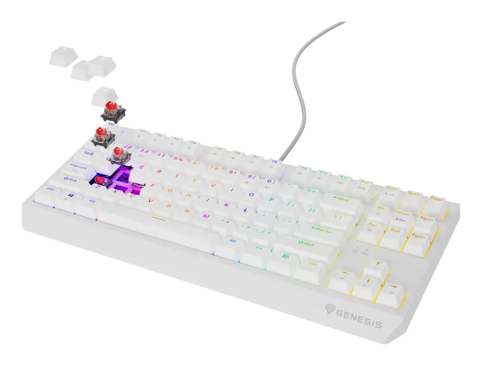 Genesis herní klávesnice THOR 230/TKL/RGB/Outemu Red/Drátová USB/US layout/Bílá