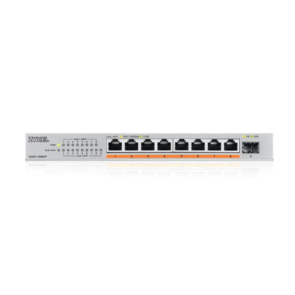 Zyxel XMG-108 8 Ports 2,5G + 1 SFP+, 8 ports 100W total PoE++ Desktop MultiGig unmanaged Switch