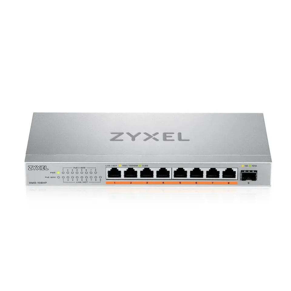 Zyxel XMG-108 8 Ports 2,5G + 1 SFP+, 8 ports 100W total PoE++ Desktop MultiGig unmanaged Switch