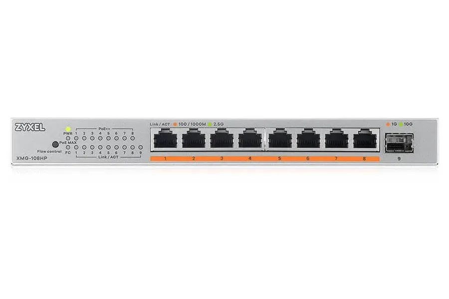 Zyxel XMG-108 8 Ports 2,5G + 1 SFP+, 8 ports 100W total PoE++ Desktop MultiGig unmanaged Switch