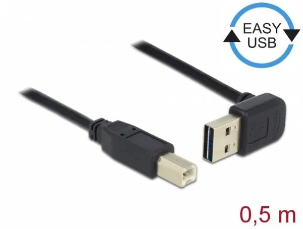 Delock Kabel EASY-USB 2.0 Typ-A samec pravoúhlý nahoru / dolů > USB 2.0 Typ-B sa (85183)