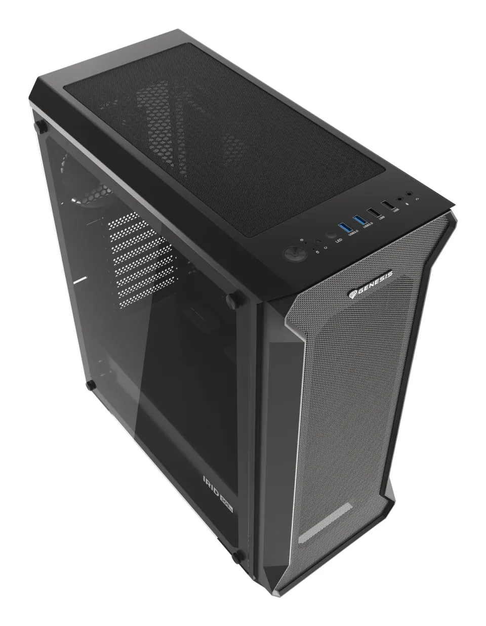 Počítačová skříň Genesis IRID 505 V2/Midi Tower/Transpar./Černá