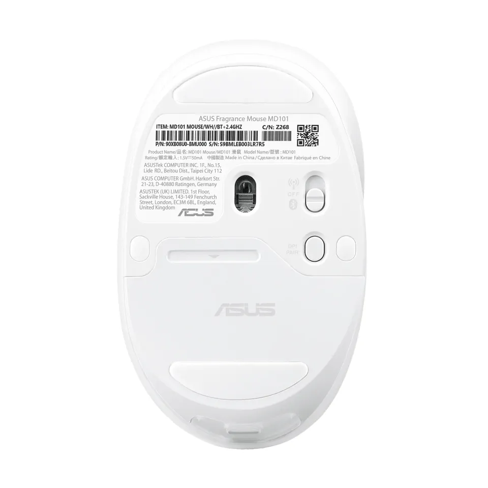 ASUS Fragrance Mouse MD101/Ergonomická/Optická/2 400 DPI/USB+BT/Bílá